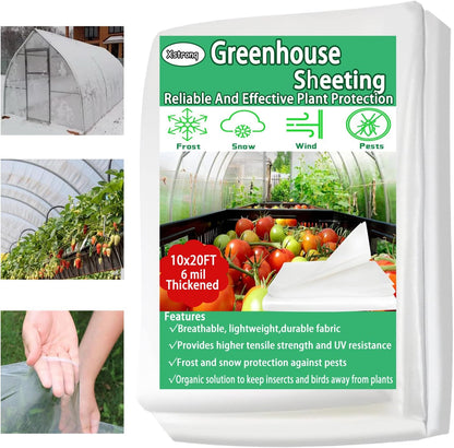 10FTx20FT Greenhouse Plastic Sheeting, 6 Mil Thick Clear Polyethylene Film, Waterproof Wind Frost Dust UV Resistant Green House Plastic Covering for Outdoor Plant, Garden, (10ft x 20ft)
