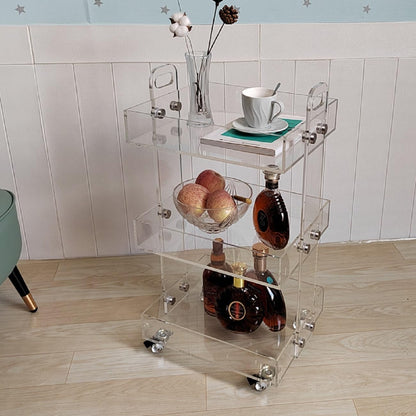 Gdrasuya10 Clear Acrylic Side Table with Wheels, 3 Tier Acrylic End Table Side Table Rolling Serving Cart Snack Table Easy Assemble for Couch Living Room Party Balcony