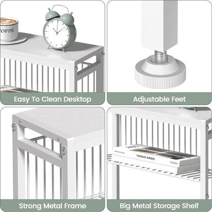 End Table for Small Space, 3-Tier Narrow Side Table with Magazine Holder,Small Nightstand, Skinny Snack Couch Table in Living Room, Bedroom Study and Balcony (White)