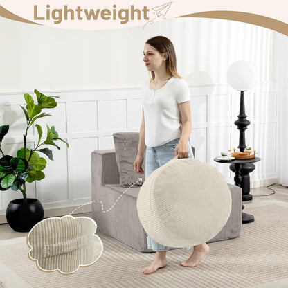 Round Stuffed Pouf Ottoman (Beige, 20" D x 20" W x 15" H)