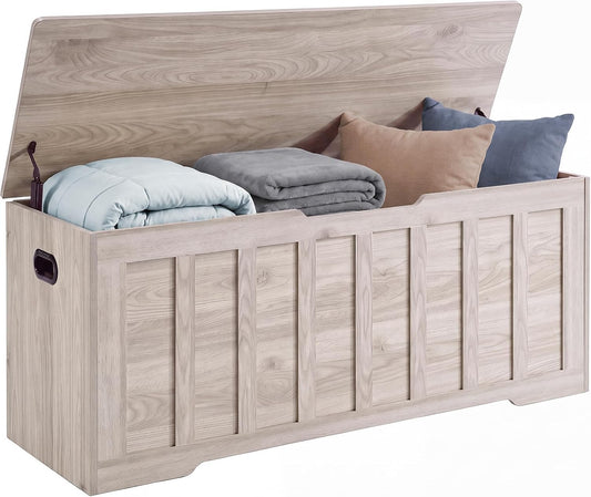 DUMOS 47.2" Wooden Storage Chest Bench with Storage for Bedroom | Extra Large with Ample Space and Safety Hinges, Fits Entryway or Living Room, Farmhouse Style with Easy Assembly Gray