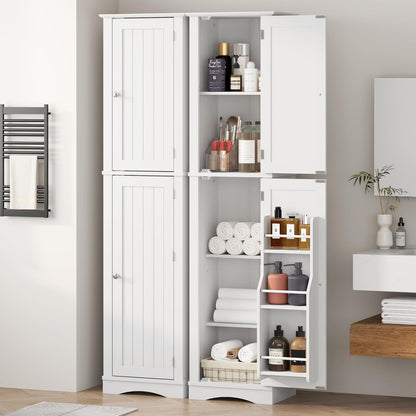 Function Home Tall Bathroom Storage Cabinet, 64" Slim Kitchen Pantry with Door Storage, Narrow Wood Freestanding Cabinets with Adjustable Shelves for Kitchen Living Room Dining Room, White