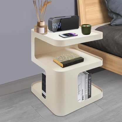 Modern Metal Side Table with Storage - No Assembly Small End Table & Nightstand for Bedroom,Living Room,Couch - Compact Accent Table for Small Spaces,Durable Bedside Table (Cream)
