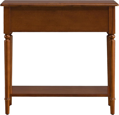 Leick Home Coastal Console Table, Solid Wood, with Drawer and Shelf, for Entryways, Hallways, and Living Rooms, Pecan Brown, 20027-PC