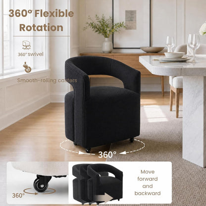 LukeAlon Sherpa Dining Chairs Set of 2, Modern 360° Swivel Kitchen Chairs with Casters Barrel Open Back Side Chairs Upholstered Dinner Chair for Dining Room Living Room, Black