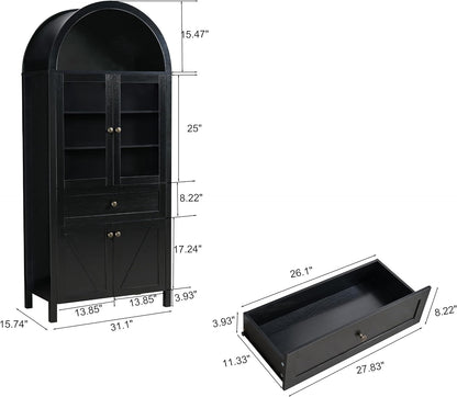 JIJIWANG Dome Kitchen Pantry Storage Cabinet with Doors & Adjustable Shelves,Farmhouse Large Sideboard Buffet with Drawer for Kitchen Living Room,Black