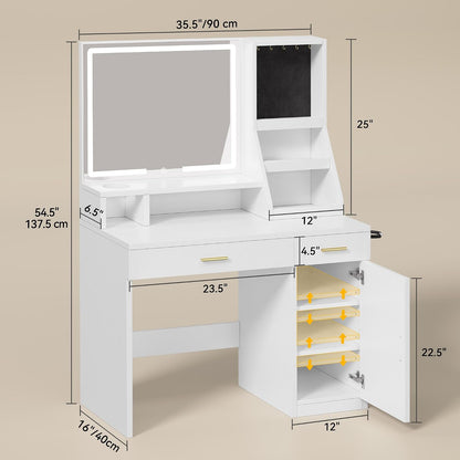 DWVO Vanity Desk with Mirror and Lights | Makeup Vanity Desk with Power Outlets & Jewelry Storage, 3 Light Modes, 2 Storage Drawers