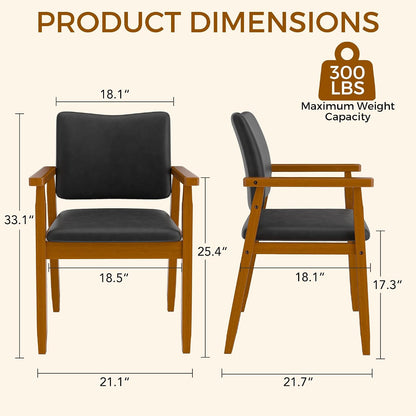 Dining Chairs with Arms Set of 4, Wood Frame Faux Leather Kitchen Chairs, Comfortable Upholstered Accent Chairs for Kitchen, Dining Room,and Living Room(Black)