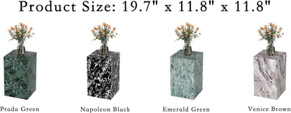 Modern Marble Side Table, 20" Small Square End Table for Living Room, Bedroom, Exhibition Hall, Suitable for Displaying Vases, Statues, Table Lamps, etc. (MAXCAP: 90 Lbs) Napoleon Black