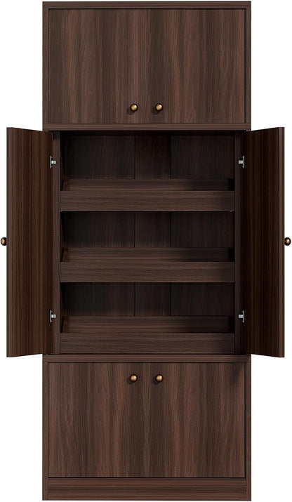 Tall Kitchen Pantry Cabinet 71 Inch, Freestanding Storage Cabinet with Doors and Adjustable Shelves, E1-Grade Wood, Walnut Finish for Kitchen Pantry Storage