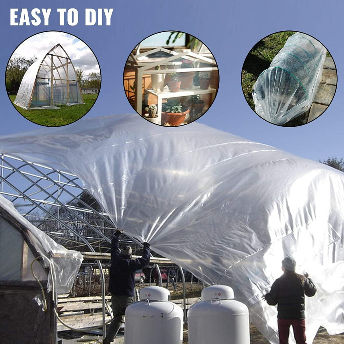 VEVOR Greenhouse Plastic Sheeting 24 x 50 ft, 6 Mil Thickness UV Resistant Clear Polyethylene Film, Hoop Green House Cover for Farms, Agriculture, Garden