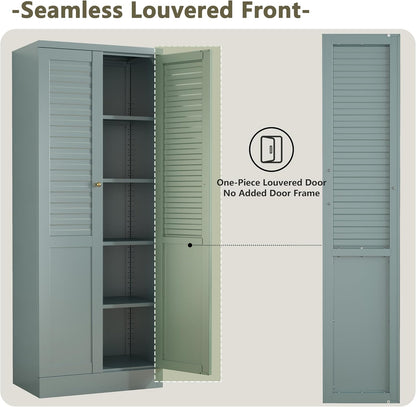 Freestanding Pantry Cabinet with 4 Adjustable Shelves for Kitchen | Space-Saving Furniture-Style Design, Durable Steel Construction