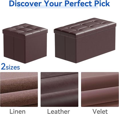 BRIAN & DANY 30 Inches Storage Ottoman Bench, Faux Leather Ottoman with Storage, Folding Bench Shoe, Foot Rest Stool, for Living Room, Brown