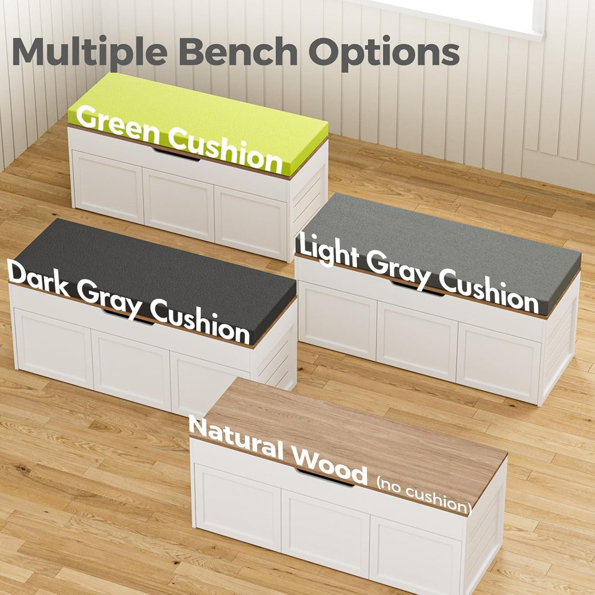 Kikihouse L-Shaped Corner Storage Bench with Cushion, Backless Wood Bench with Hidden Storage, for Dining Nook, Kitchen, Entryway, Cloakroom (Bench+Dark Gray Cushion)