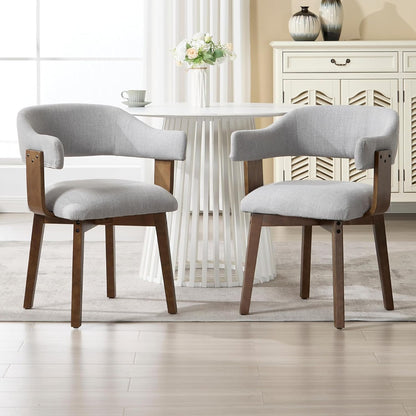 ROCITY Wooden Dining Chairs Set of 4 Modern Fabric Upholstered Dining Room Chairs with Curved Backrest and Walnut Legs for Kitchen,Living Room, Grey