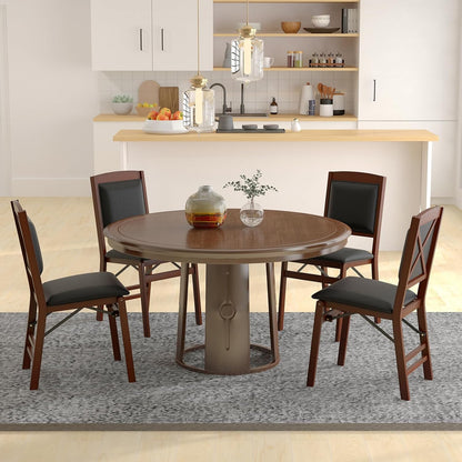 KOTEK Folding Dining Chairs Set of 2, Wooden Kitchen Chairs with Padded Seat & Backrest, Foldable Armless Side Chairs for Dining Room, Living Room