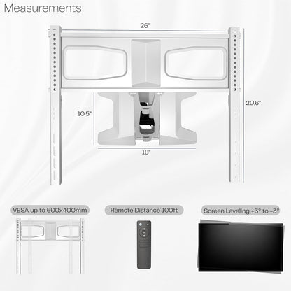 VIVO White Motorized TV Wall Mount for 37 to 70 in Screens, MOUNT-E-M070R-W | Height Adjustable, Above Fireplace, Electric Drop Down Mantel TV Mount with Remote Control, Holds 77 lbs