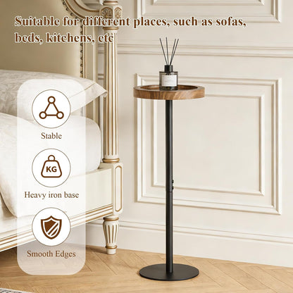 YYW Drink Table, 7.87" Round Side Table, Small Pedestal Side Table, Circle End Table with Metal Base, Martini Tables for Small Spaces, Living Room, Bedroom (Walnut Brown)