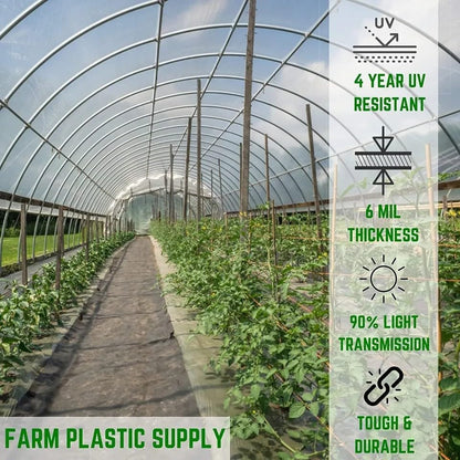 Farm Plastic Supply 4 Year Clear 6 mil Greenhouse Plastic Sheeting - Clear Sheeting, Polyethylene Greenhouse Plastic Film (32' x 50')