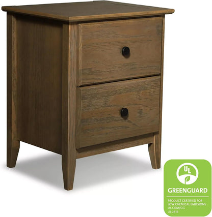 Grain Wood Furniture Greenport 2-Drawer Bedroom Nightstand, Solid Wood with Brushed Hickory Finish