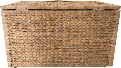 eHemco Water Hyacinth Wicker Storage Trunk, Natural, 30x17.5x17.5 Inches | Safety Hinge, Metal Frame, Decorative Blanket Chest & Storage Box, Farmhouse Woven Storage, For Living Room & Entryway