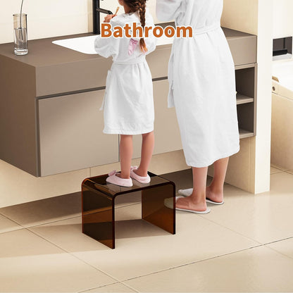 Acrylic Step Stool Small Clear Acrylic Foot Stool for Bathroom Bedroom Kitchen with Non-Slip,Holds Up to 250lbs (Dark Brown, 12.6'' x 9'' × 9.8'')