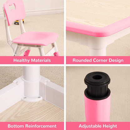 Kids Table and Chairs, Height Adjustable Toddler Table and 4 Chair, Multi-Activity Table with Graffiti Desktop Non-Slip Legs for Ages 2-10, Children Activity Table for Daycare, Classroom, Home