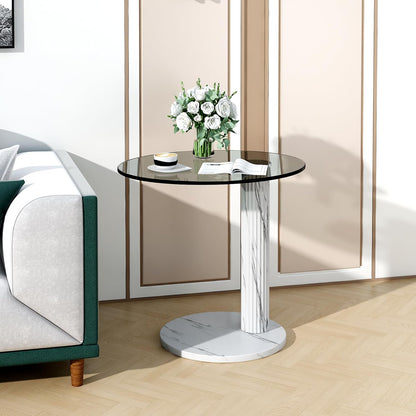 Hooseng Glass Round Coffee Table End Table, 22-Inch Modern Tempered Transparent Glass Top,Perfect for Living Room,Cafe,Home,and Office(White)