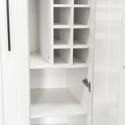 Kitchen Pantry Cabinet with Pull-Out Multi-Tier Storage Shelf, Farmhouse Storage Cabinet with Glass Doors, Tall Pantry Organizer for Kitchen, Dining Room & Living Room White