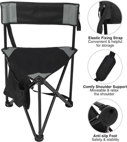 REDCAMP Tripod Hunting Chair for Blinds, Folding Lightweight Portable Fishing Chair for Adults Hunting Stools with Backrest, Golf Chairs for Spectators, Black
