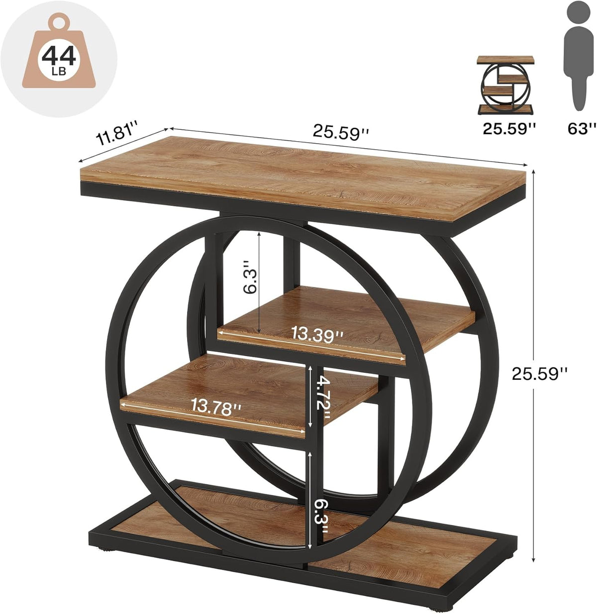Tribesigns End Table for Living Room, 4-Tier Narrow Side Table with Storage Shelves, Industrial Bedside Table for Bedroom, Wood Small Sofa Side Table with Geometric Metal Frame (1 PC, Natural Brown)