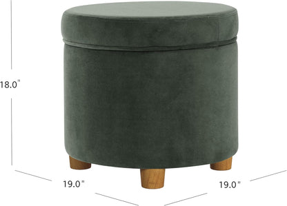 Homepop Home Decor | Upholstered Round Storage Ottoman | Ottoman with Storage for Living Room & Bedroom, Loden Green Velvet