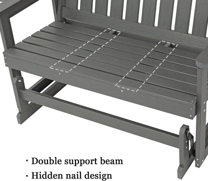 Poly Lumber Patio Glider, HIPS Material Weather-Resistant Swing Bench for Outdoor Porch Garden, Gray