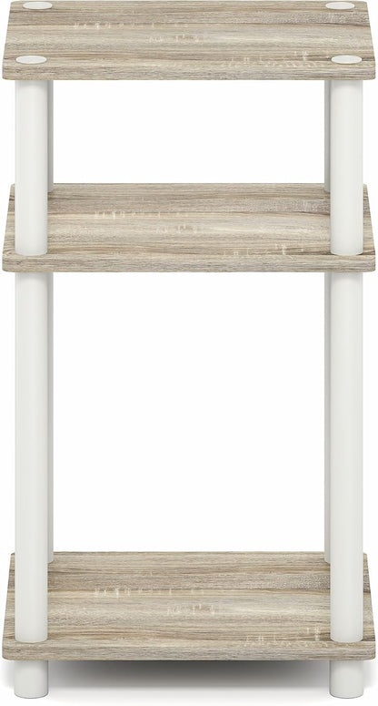 Furinno Turn-N-Tube Side Table, 3-Tier End Table with Open Shelf, Toolless Assembly Night Stand, Bedside Table, for Living Room, Bedroom, Light Oak
