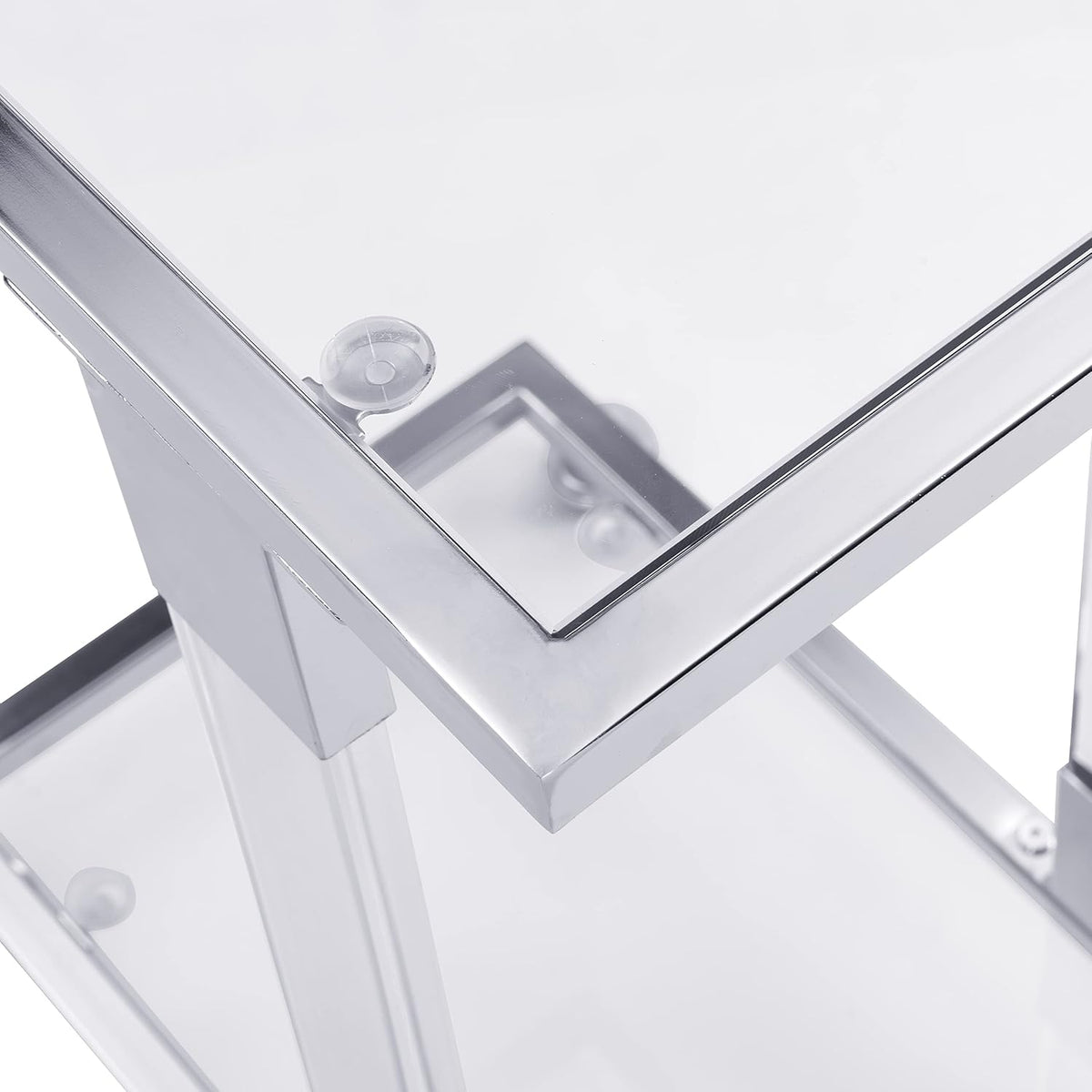 Acrylic Sofa Side Table C Shaped End Table with Wheels, Rolling Bedside Laptop Snack Table with Glass Top,Mobile Breakfast Tray Table with Clear Acrylic Frame