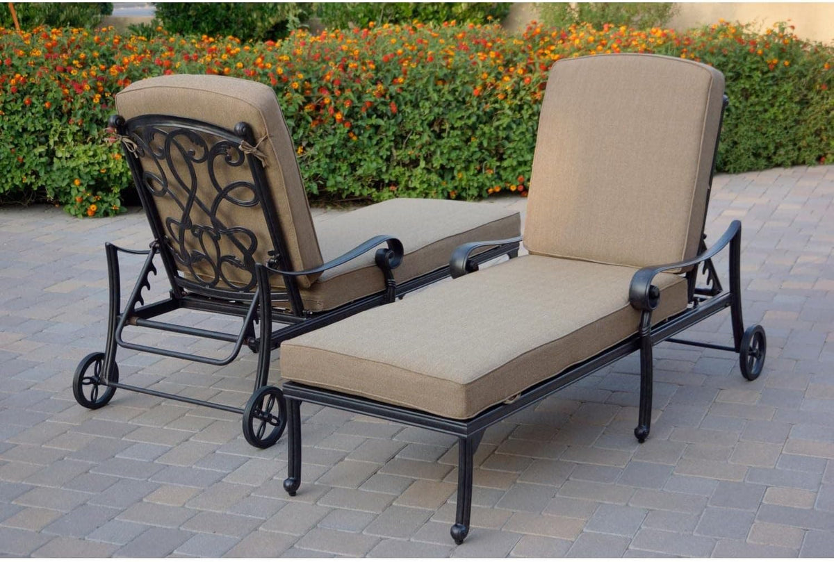 Darlee Santa Monica 3 Pc Cast Aluminum Chaise Lounge Set w/ 24 Inch Table & in Antique Bronze/Sesame