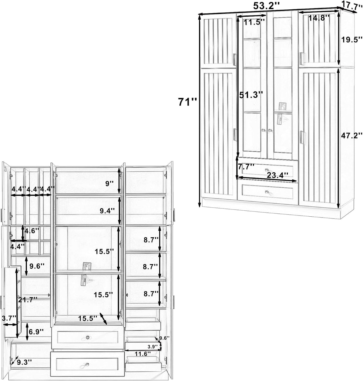 Polibi 6-Door Kitchen Pantry Storage Cabinet,53.2''Lx17.7''W Large Cupboard with Wine Rack, Adjustable Shelves & Pull-Out Trays for Dining Room Organization, Modern Design, Green