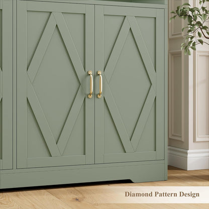 HOSTACK 55" W Pantry Cabinet, 71" Tall Kitchen Hutch Storage Cabinet, Green | Farmhouse Hutch Cabinet with 2 Independant Countertops, 4 Large Storage Cabinets with Shelves / Accent Doors for Dining Room