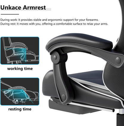 OS MOTOR Gaming Chair with Headrest and Lumbar Support, White | Ergonomic High Back Office Chair, Racing Style Executive Computer Desk Chair, Leather Adjustable Swivel Task Chair, Home