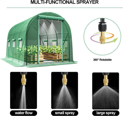 Greenhouse with Watering System, 10x10x7 Outdoor Greenhouses with 6 Mesh Windows and 1 Door, Easy Water and Irrigate Plants Green House (Green, 10x10x7 ft w/ Irrigation System)