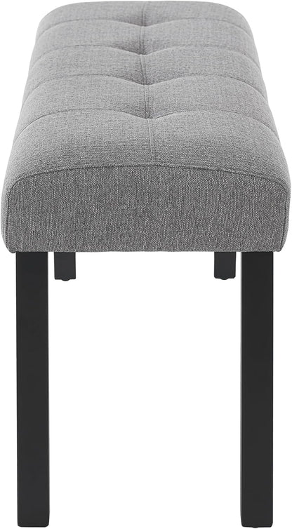 GDFStudio Upholstered Dining Bench with Tufted Linen Seat and Rubber Wood Frame, Modern Entryway Bench Seating for Kitchen Bedroom Living Room, Comfortable Padded Bench, Gray