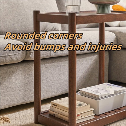 Rolling Wooden End Table with Wheels, Multifunctional 2 Tier Storage Nightstand for Bedroom and Living Room, Perfect for Small Spaces