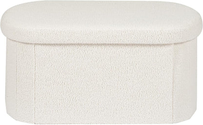PINPLUS Storage Ottoman Bench Tufted Oval with Storage for Living Room Boulce Foot Rest, Velvet Foot Rest 30"x15"x15" White