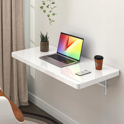 Clikuutory Wall Mounted High Gloss Folding Table, Wall Desk Fold Down for Small Spaces, Folding Workbench for Laundry Room, Home Office, Kitchen, Bedroom, Home Bar, White (31.5"×15.7")