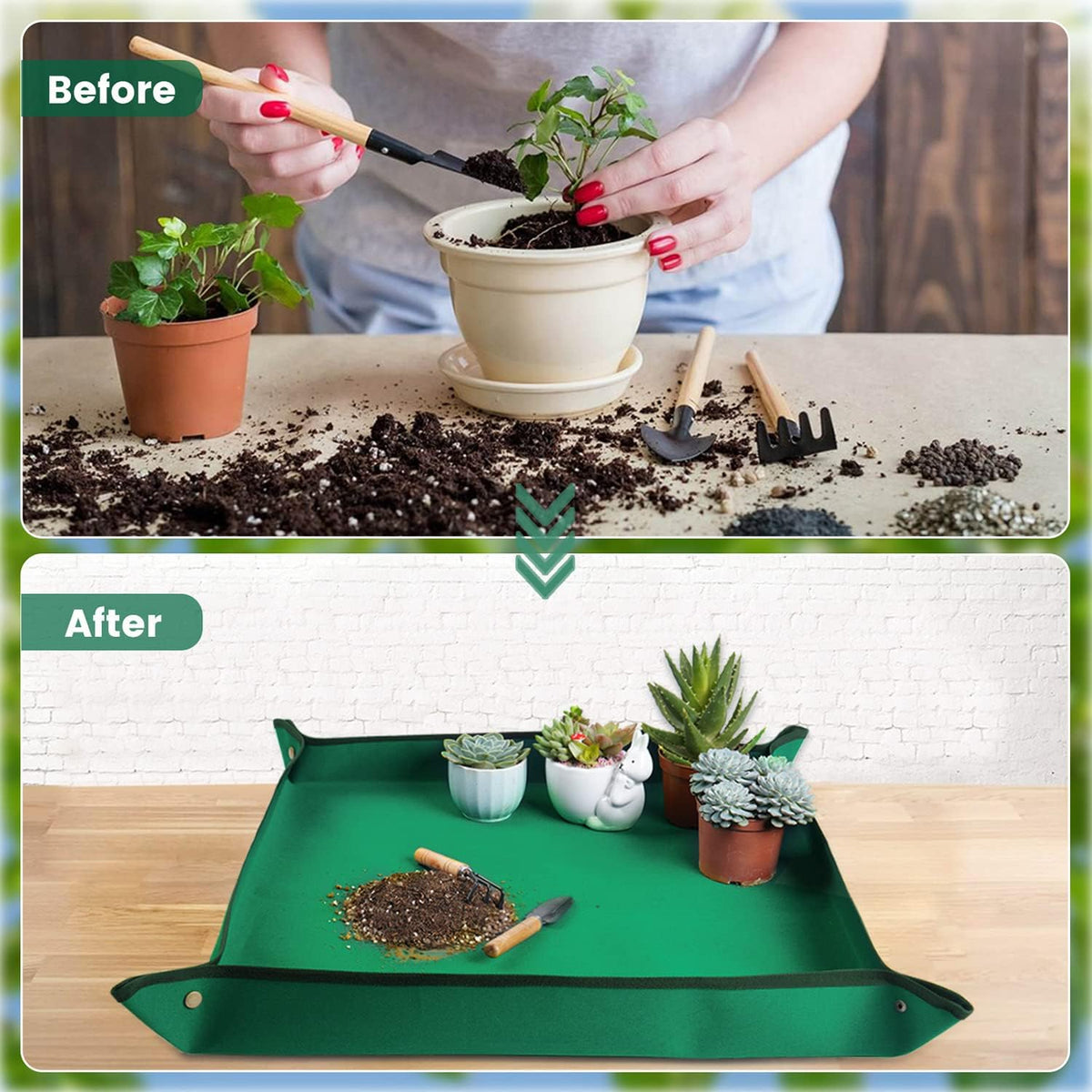 Plant Repotting Mat for Indoor Plants Transplanting Table Top Gardener Portable Potting Tray Potting Soil Tidy Tray Succulents Bonsai Planting Gardening Mat Garden Gifts for Women 29.5"x29.5"