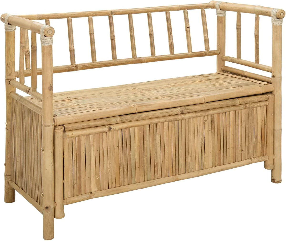 Garden Storage Bench 110 x 47 x 80 cm Bamboo Natural | Post Leg Design, Indoor Outdoor Use, Hidden Storage Under Seat, Easy Assembly Required