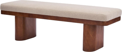 Christopher Knight Home 55" Chenille Upholstered Bench with Solid Rubber Wood Legs, Modern Farmhouse Bedroom Bench, Padded Entryway Bench Seat, Dining Bench for Living Room End of Bed, Light Brown