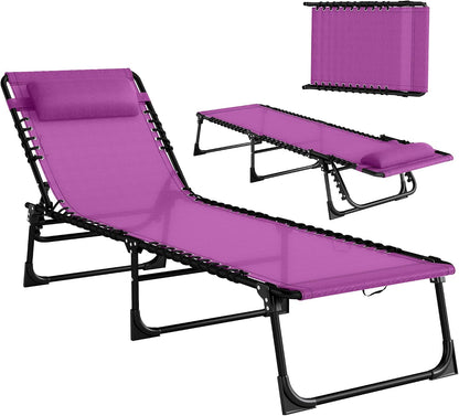 Outsunny Folding Chaise Lounge Chair Outdoor Mesh Seat Purple
