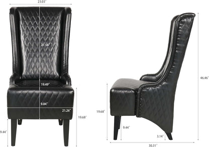 Henf High Back Dining Chair Set of 2, Upholstered Wing Back Dining Chairs King Throne Royal Chair, Retro Accent Dinner Chairs for Dining Room, Dressing Room, Bedroom, Living Room, Black PU Leather