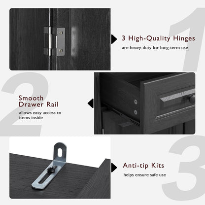 71" Tall Kitchen Pantry Cabinet with 3 Pull Out Organizers, Farmhouse Storage Cabinet with 6 Door Shelves,2 Drawers,Freestanding Cupboard for Kitchen Dining Room (Black-@01)